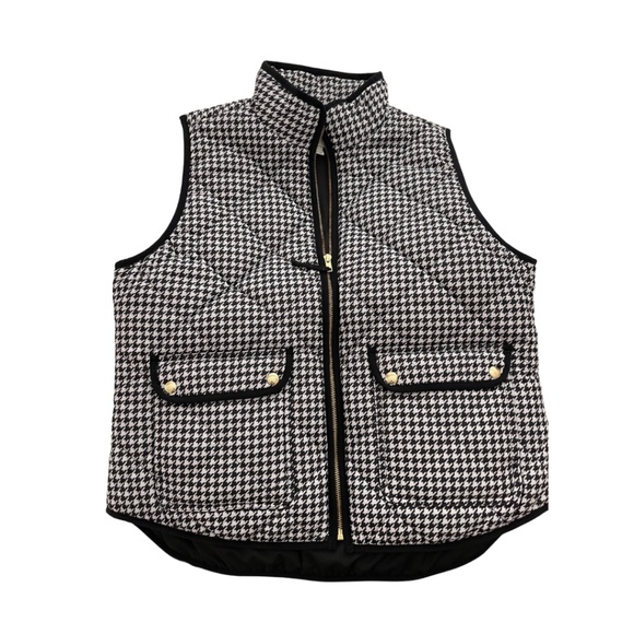 J Crew Houndstooth puffer vest women’s with snap pockets Black/White size L - Picture 4 of 8
